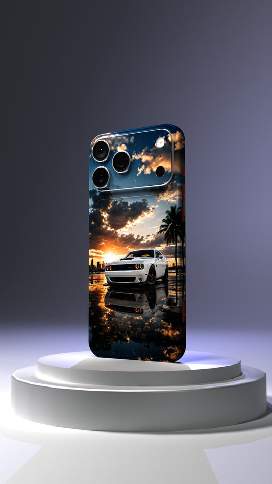 White Dodge Challenger muscle car mobile skin