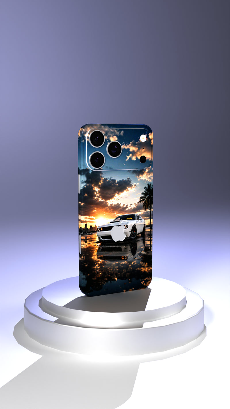White Dodge Challenger muscle car mobile skin