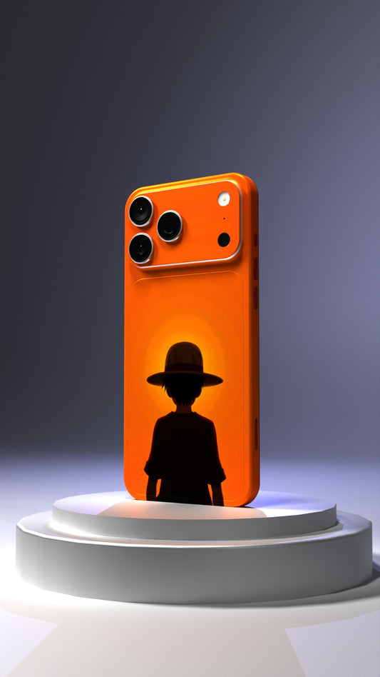 Monkey D. Luffy with vibrant orange sunset backdrop Mobile Skin