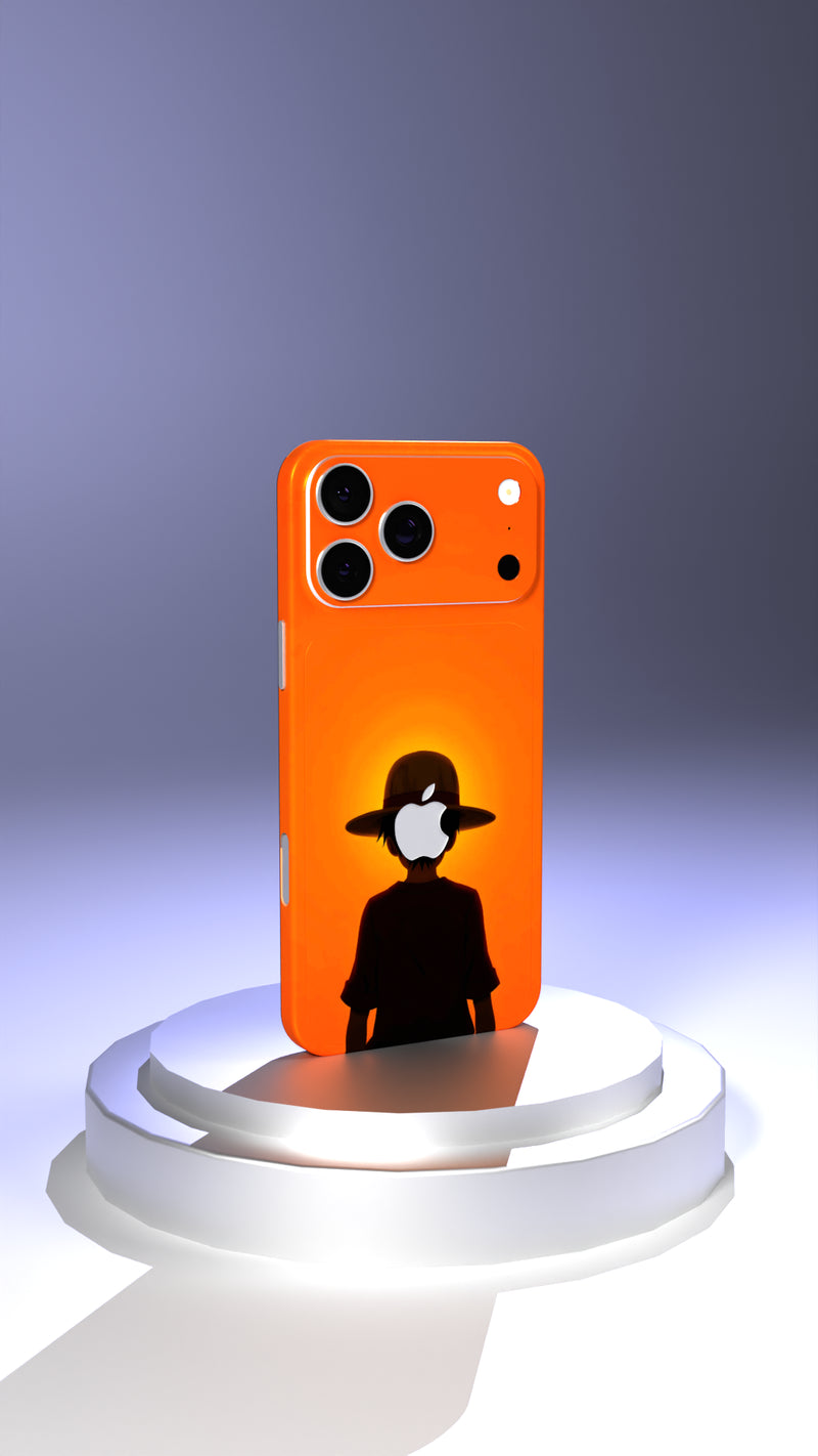 Monkey D. Luffy with vibrant orange sunset backdrop Mobile Skin